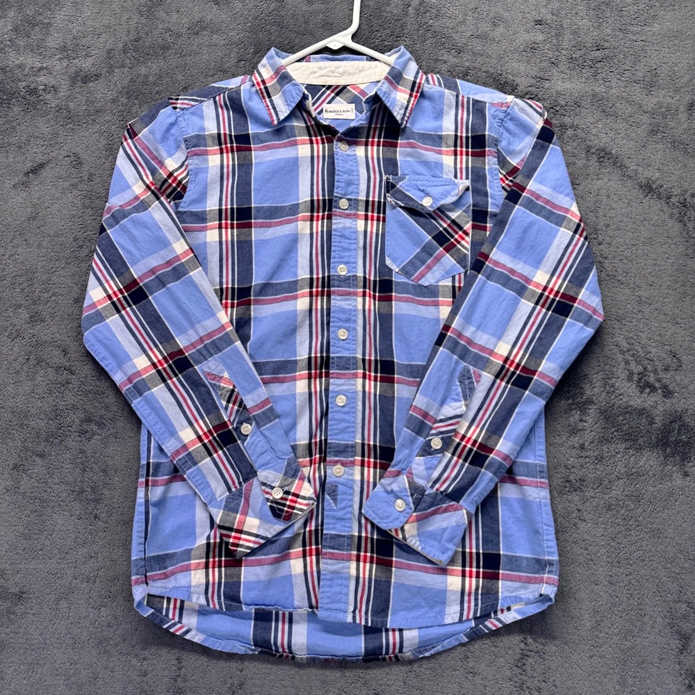 Bridge & Burn Long Sleeve Button Down Shirt Men's Small Blue Plaid Cotton Preppy